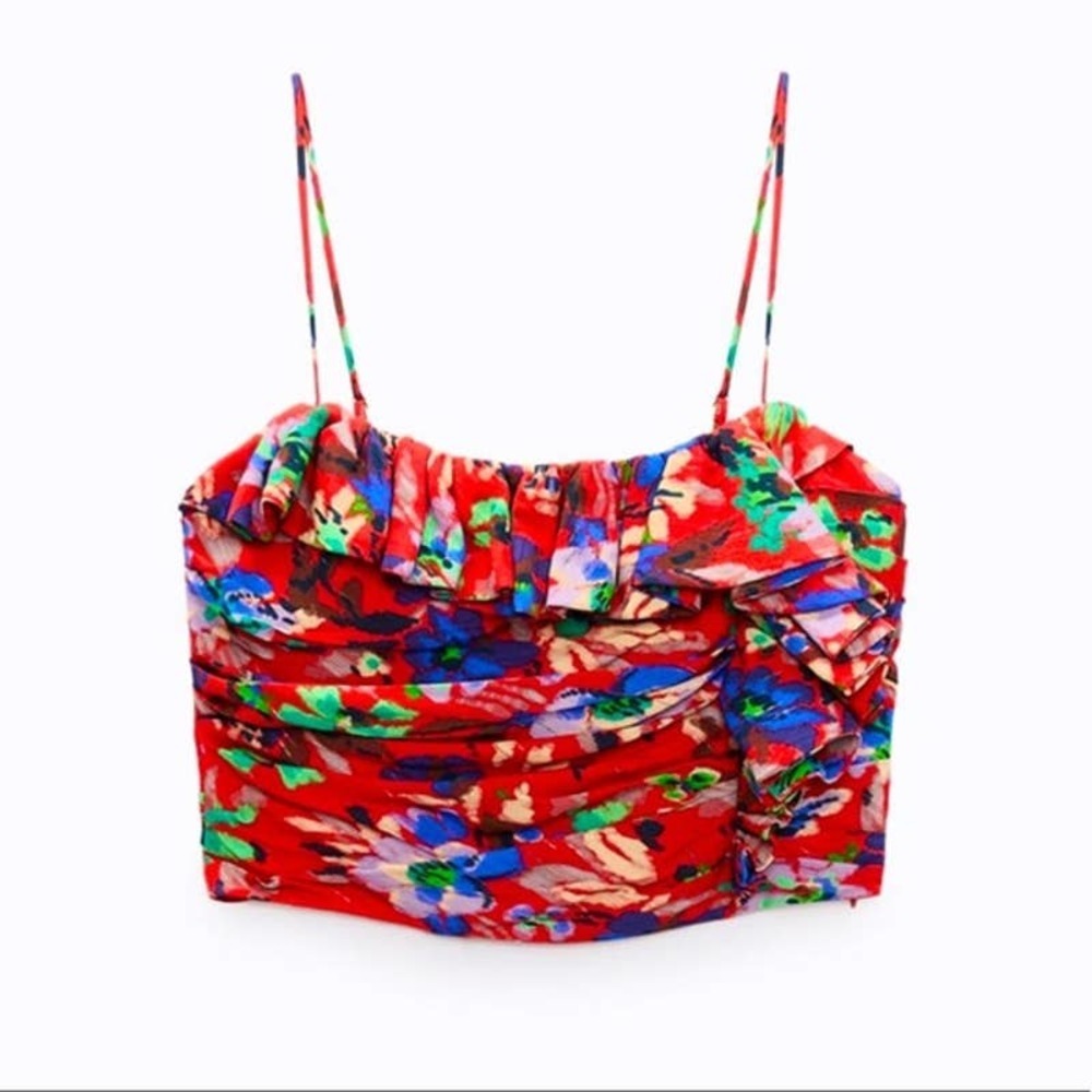 NWOT ZARA Ruffle Spaghetti Strap Cami Top, size Small - Picture 4 of 10